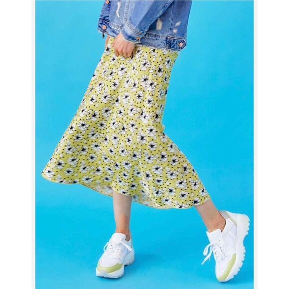 Zara EUC Floral Print A-Line Midi Skirt Yellow Size Size M Bloggers Fav - Picture 10 of 15